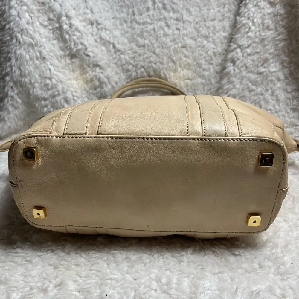 Rachel Zoie leather cream large Satchel with gold tone accents and hardwares